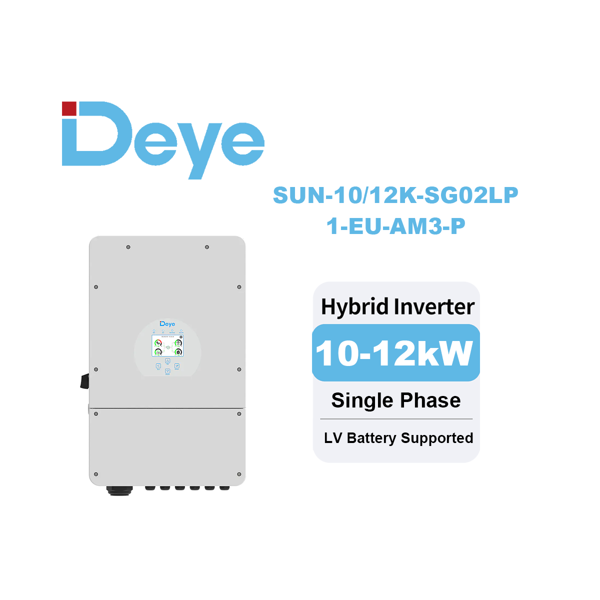 Deye SUN-10/12K-SG02LP1-EU-AM3-P 10kw 12kw Single Phase Hybrid Inverter LV Battery Supported for Home Solar System -Koodsun